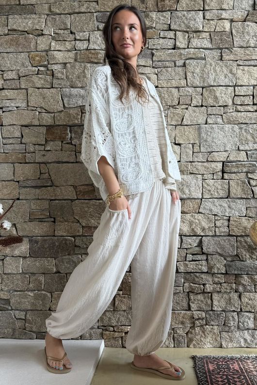 Benito Crochet Cotton Carmen Cardigan White